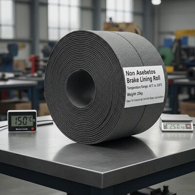 Braking lining bez azbestu, zakres temperatur 40°C do 300°C, waga 25 kg. Idealny do zastosowań hamulcowych w pojazdach przemysłowych